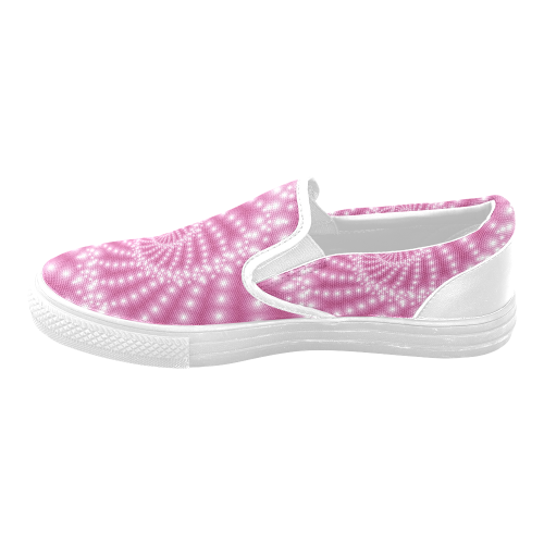 Glossy Pink Beads Spiral Fractal Women's Unusual Slip-on Canvas Shoes (Model 019)