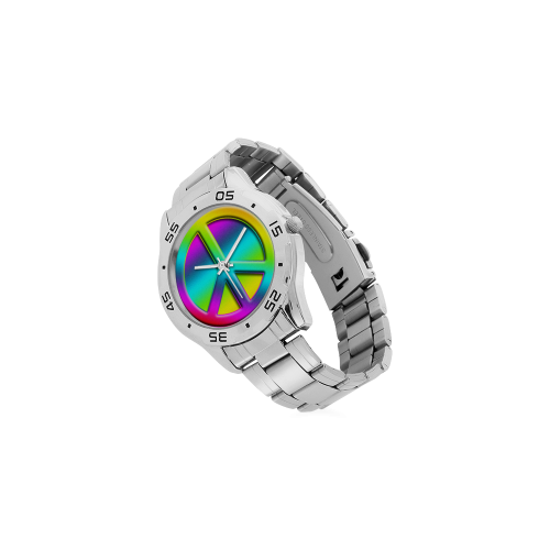 Colorful Peace Pattern Men's Stainless Steel Analog Watch(Model 108)