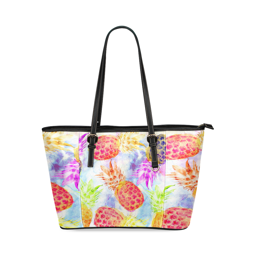 Pineapples Leather Tote Bag/Small (Model 1640)