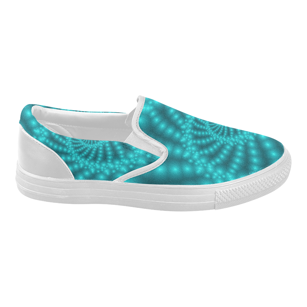 Glossy Turquoise  Beads Spiral Fractal Women's Slip-on Canvas Shoes (Model 019)