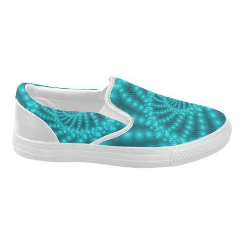 Glossy Turquoise  Beads Spiral Fractal Women's Slip-on Canvas Shoes (Model 019)