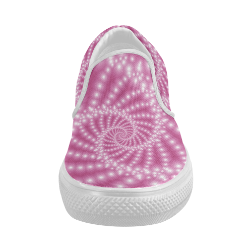 Glossy Pink Beads Spiral Fractal Women's Slip-on Canvas Shoes (Model 019)