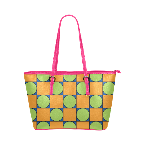Green and Orange Geometric Pattern Leather Tote Bag/Large (Model 1651)