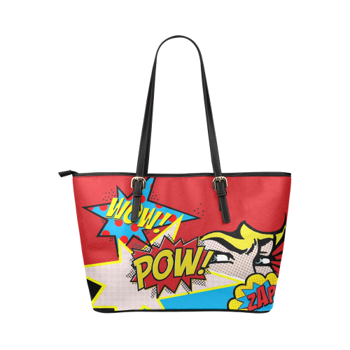 POP ART red Leather Tote Bag/Large (Model 1651)