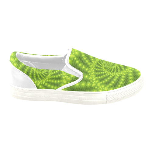 Glossy Lime Green Beads Spiral Fractal Women's Unusual Slip-on Canvas Shoes (Model 019)