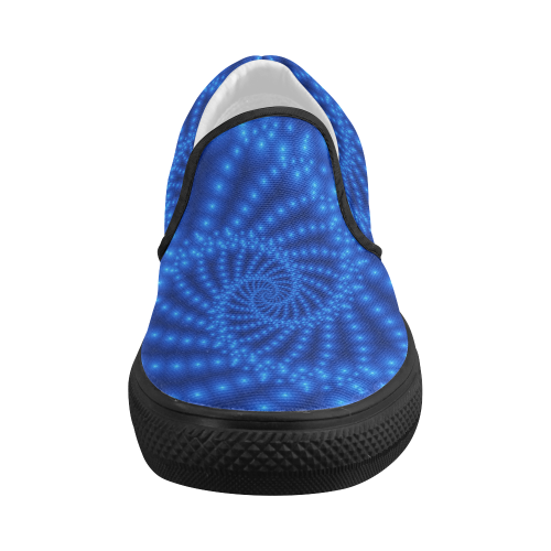 Glossy Blue Beads Spiral Fractal Women's Slip-on Canvas Shoes (Model 019)