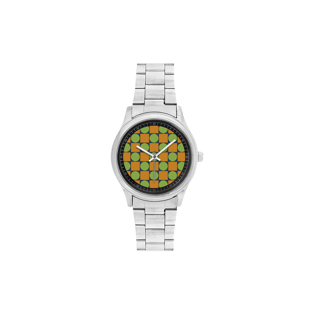 Green and Orange Geometric Pattern Men's Stainless Steel Watch(Model 104)