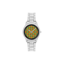 Green and Orange Geometric Pattern Men's Stainless Steel Watch(Model 104)