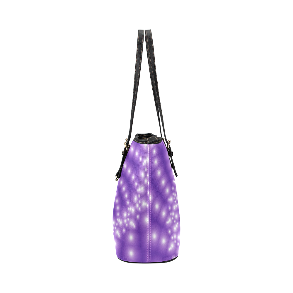 Glossy Purple Beads Spiral Fractal Leather Tote Bag/Small (Model 1651)