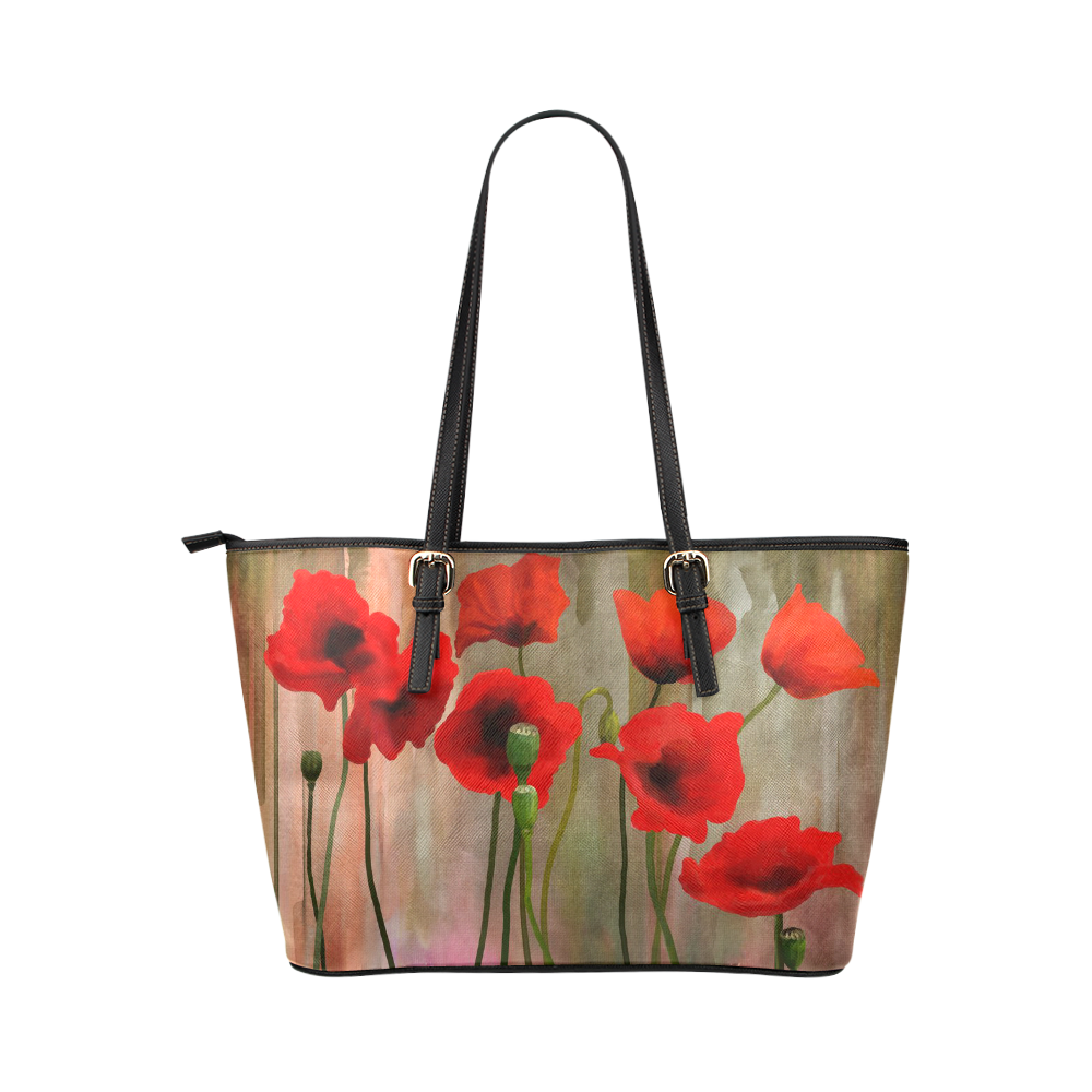 Poppies Leather Tote Bag/Large (Model 1651)