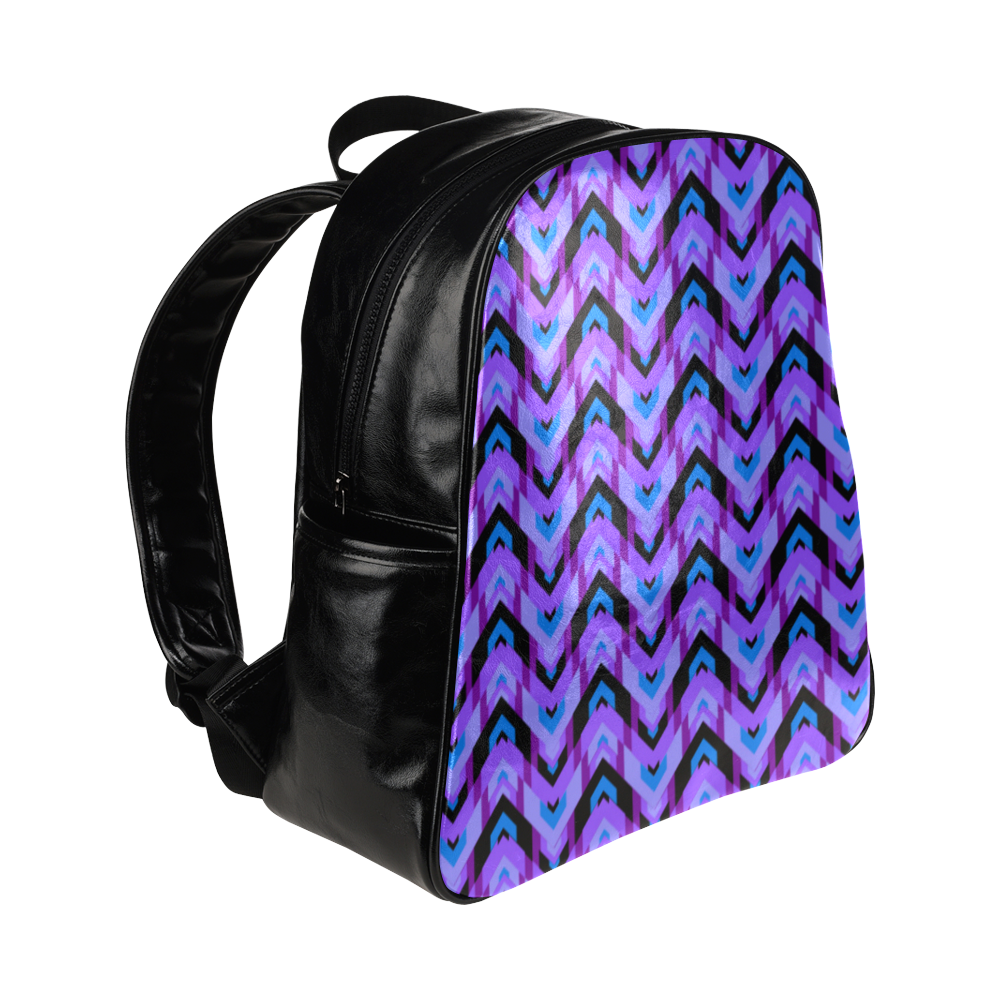 Purple Chevrons Stripes Multi-Pockets Backpack (Model 1636)