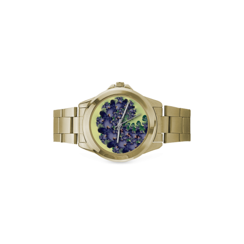 Fantastical Purple Feathers Fractal Abstract Custom Gilt Watch(Model 101)