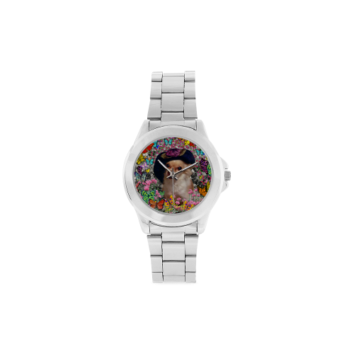 Chi Chi in Yellow Butterflies, Chihuahua Puppy Dog Unisex Stainless Steel Watch(Model 103)