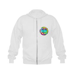 Neon Colorful Peace Pattern Gildan Full Zip Hooded Sweatshirt (Model H02)