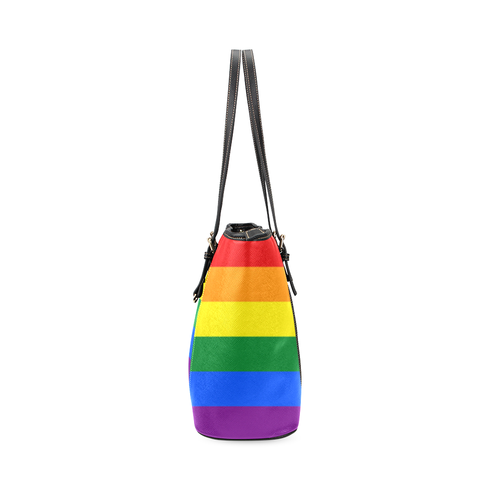 Gay Pride Rainbow Flag Stripes Leather Tote Bag/Large (Model 1640)