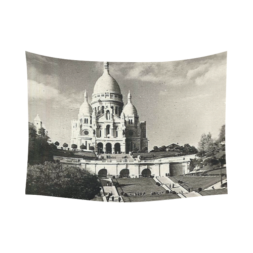 Vintage Sacre Coeur Cotton Linen Wall Tapestry 80"x 60"