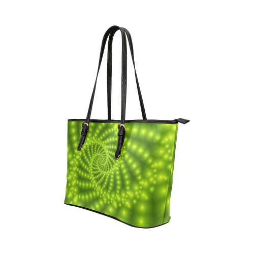Glossy Lime Green  Beads Spiral Fractal Leather Tote Bag/Small (Model 1651)
