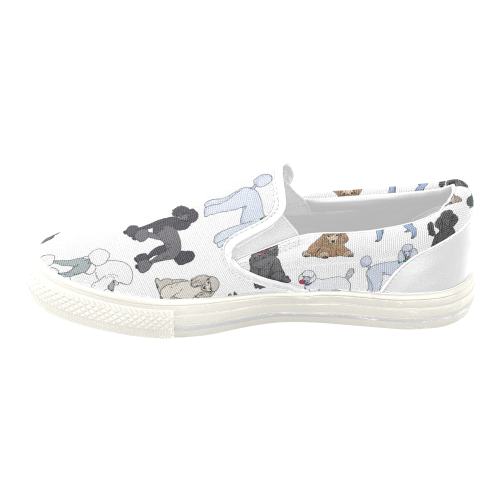 poodles white Women's Unusual Slip-on Canvas Shoes (Model 019)