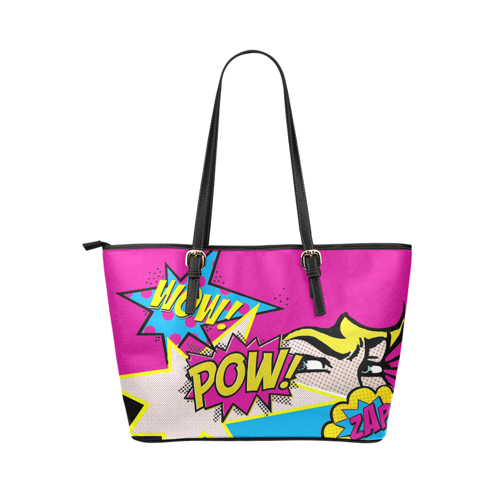 POP ART pink Leather Tote Bag/Small (Model 1651)