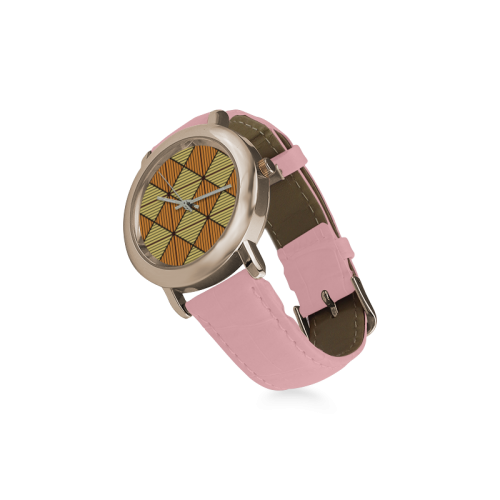 Geometric Triangle Pattern Women's Rose Gold Leather Strap Watch(Model 201)