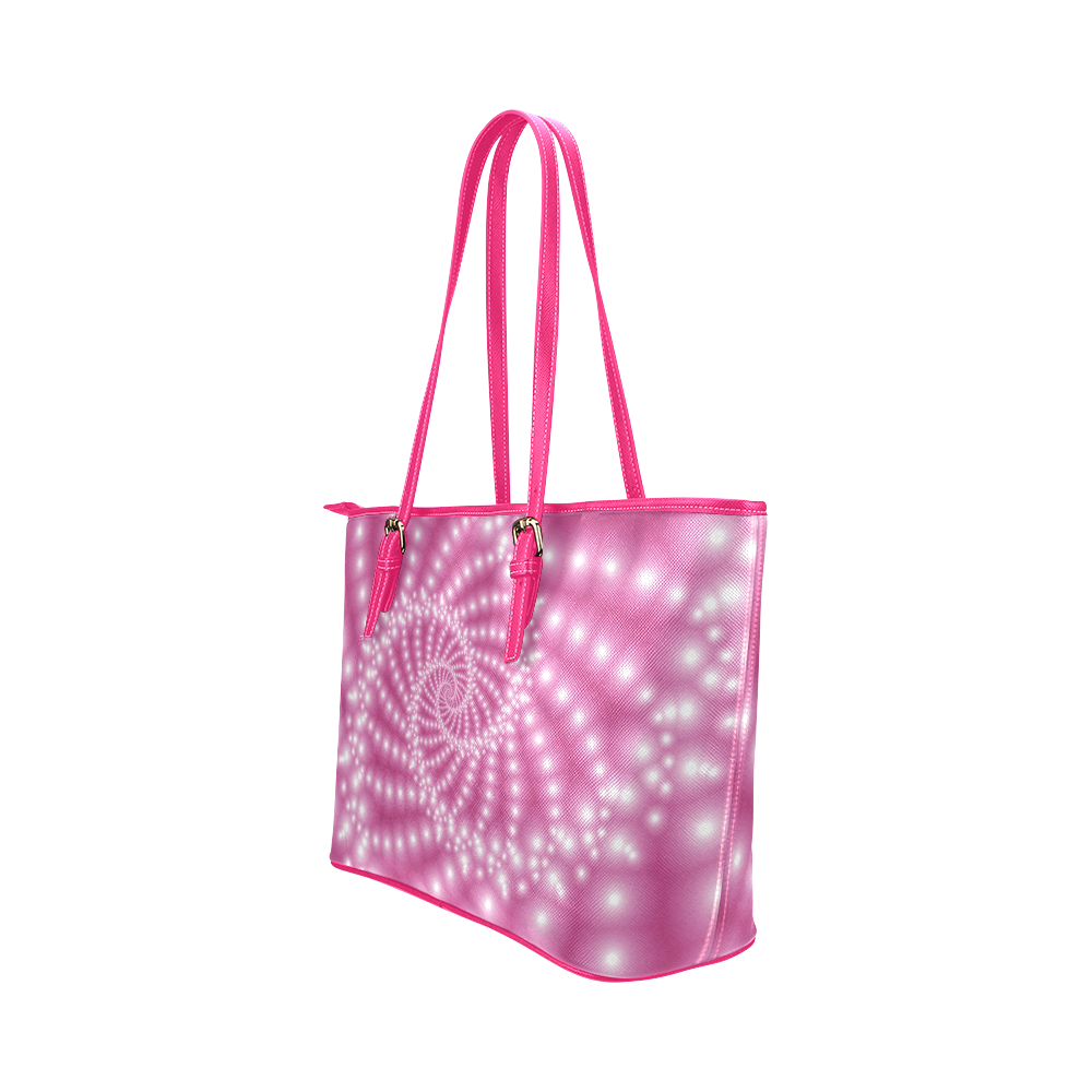 Glossy Pink Beads Spiral Fractal Leather Tote Bag/Small (Model 1651)