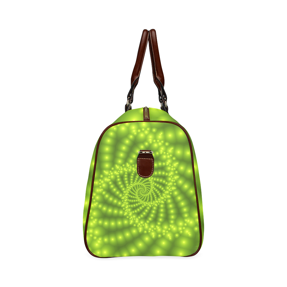 Glossy Lime Green Beads Spiral Fractal Waterproof Travel Bag/Large (Model 1639)
