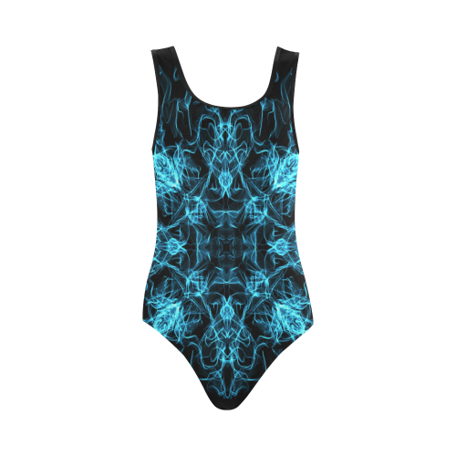 Blue SILK Arts Fractal Vest One Piece Swimsuit (Model S04)