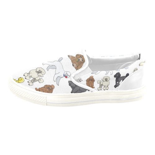 poodles white Women's Unusual Slip-on Canvas Shoes (Model 019)
