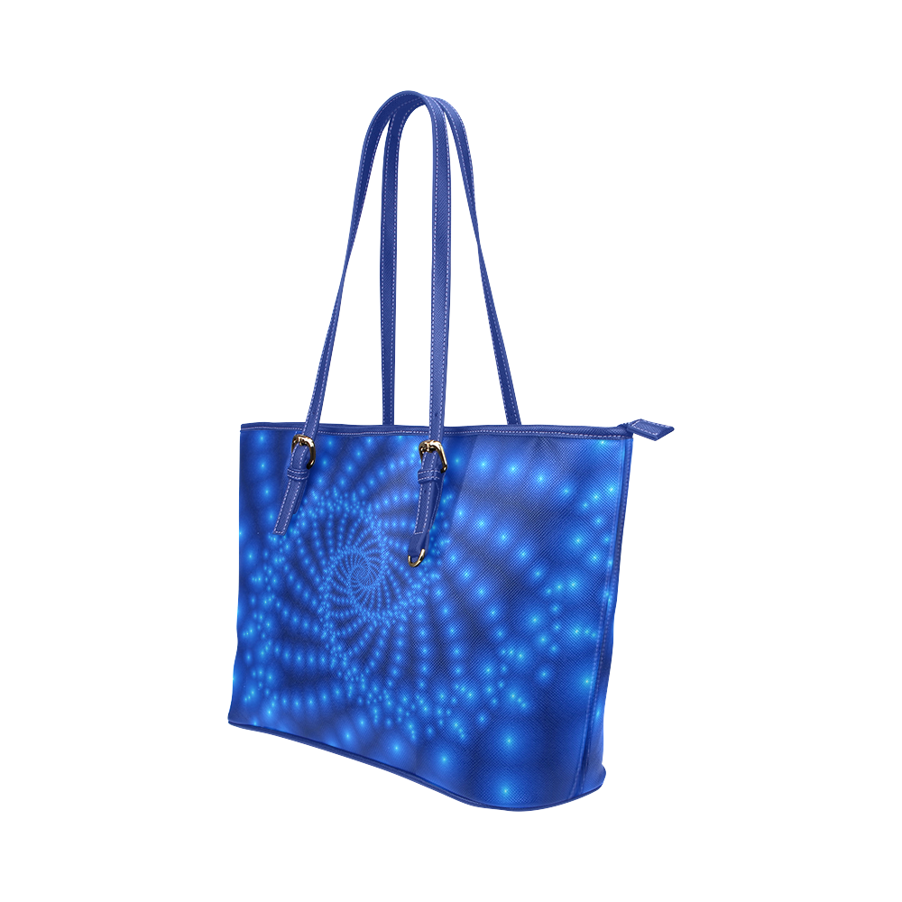 Glossy Royal Blue Beads Spiral Fractal Leather Tote Bag/Large (Model 1651)