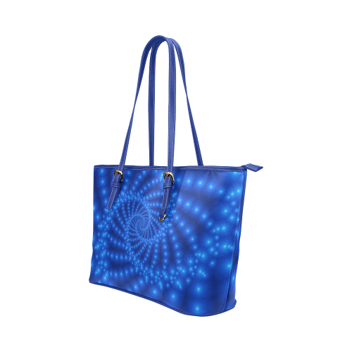 Glossy Royal Blue Beads Spiral Fractal Leather Tote Bag/Large (Model 1651)