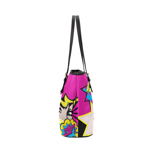 POP ART pink Leather Tote Bag/Small (Model 1651)