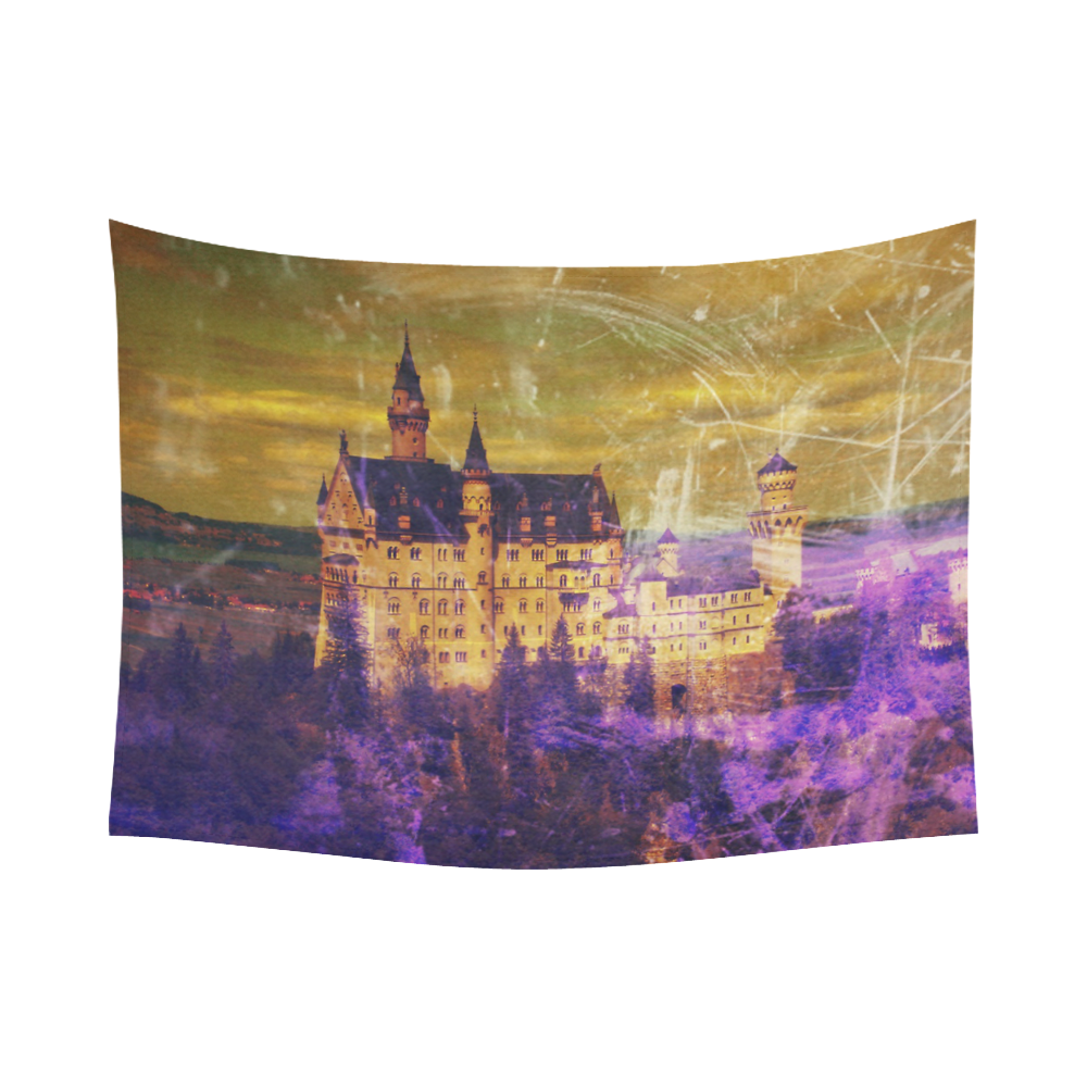 Yellow Purple Neuschwanstein Castle Cotton Linen Wall Tapestry 80"x 60"
