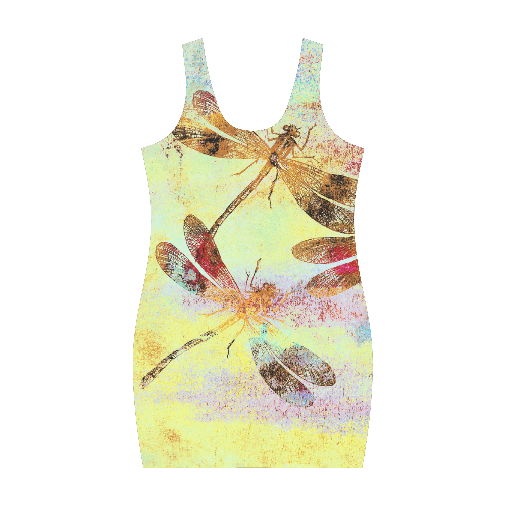 Mauritius Vintage Dragonflies Colours W Medea Vest Dress (Model D06)