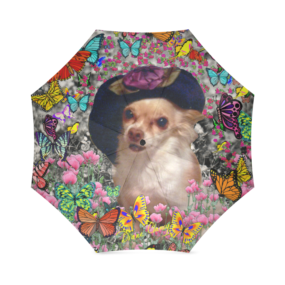 Chi Chi in Yellow Butterflies, Chihuahua Puppy Dog Foldable Umbrella (Model U01)
