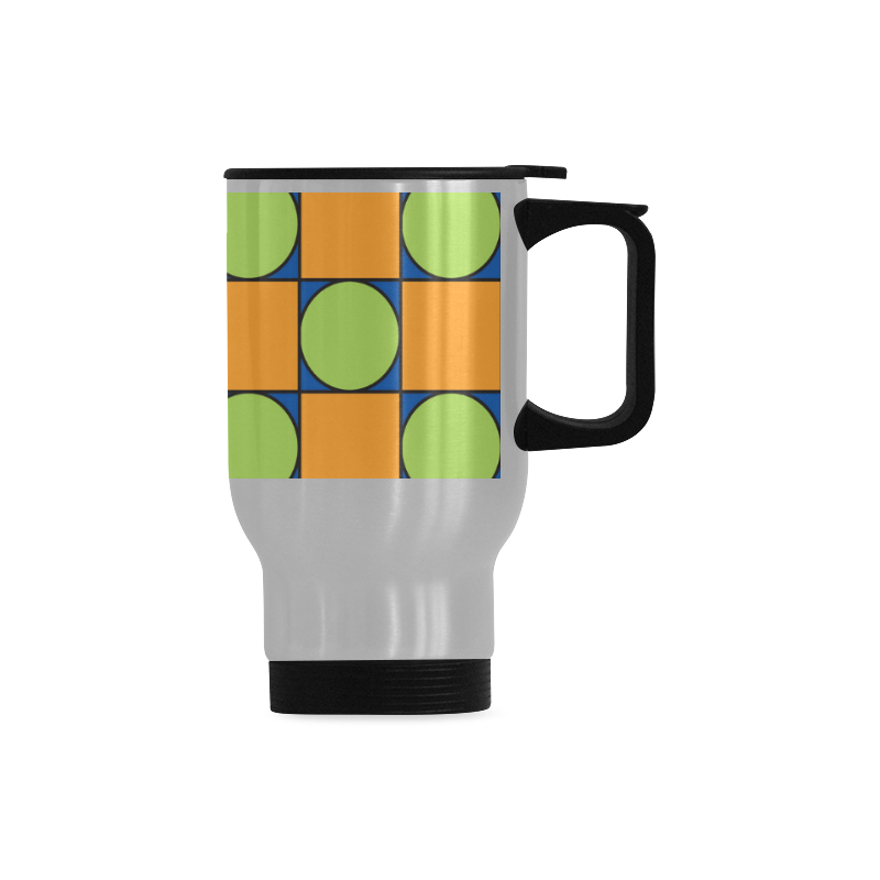 Green and Orange Geometric Pattern Travel Mug (Silver) (14 Oz)