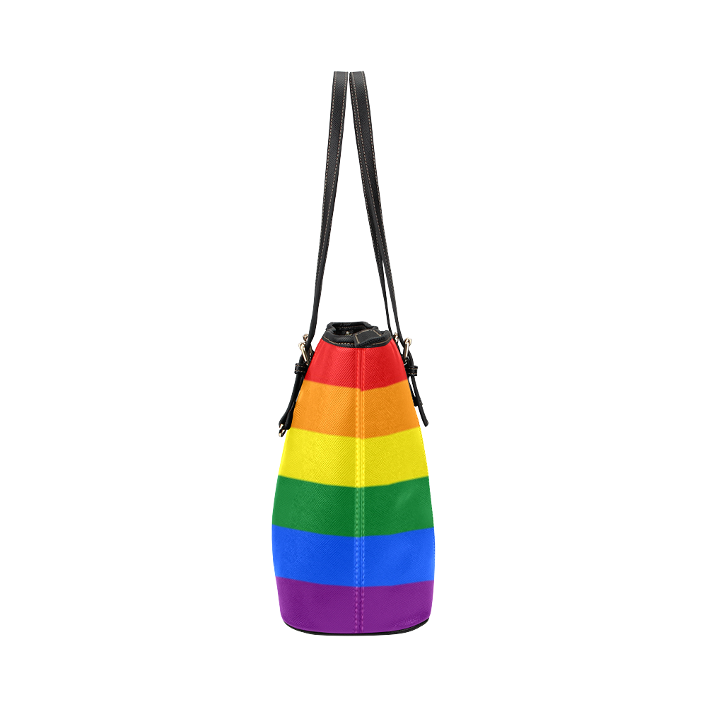 Gay Pride Rainbow Flag Stripes Leather Tote Bag/Large (Model 1651)