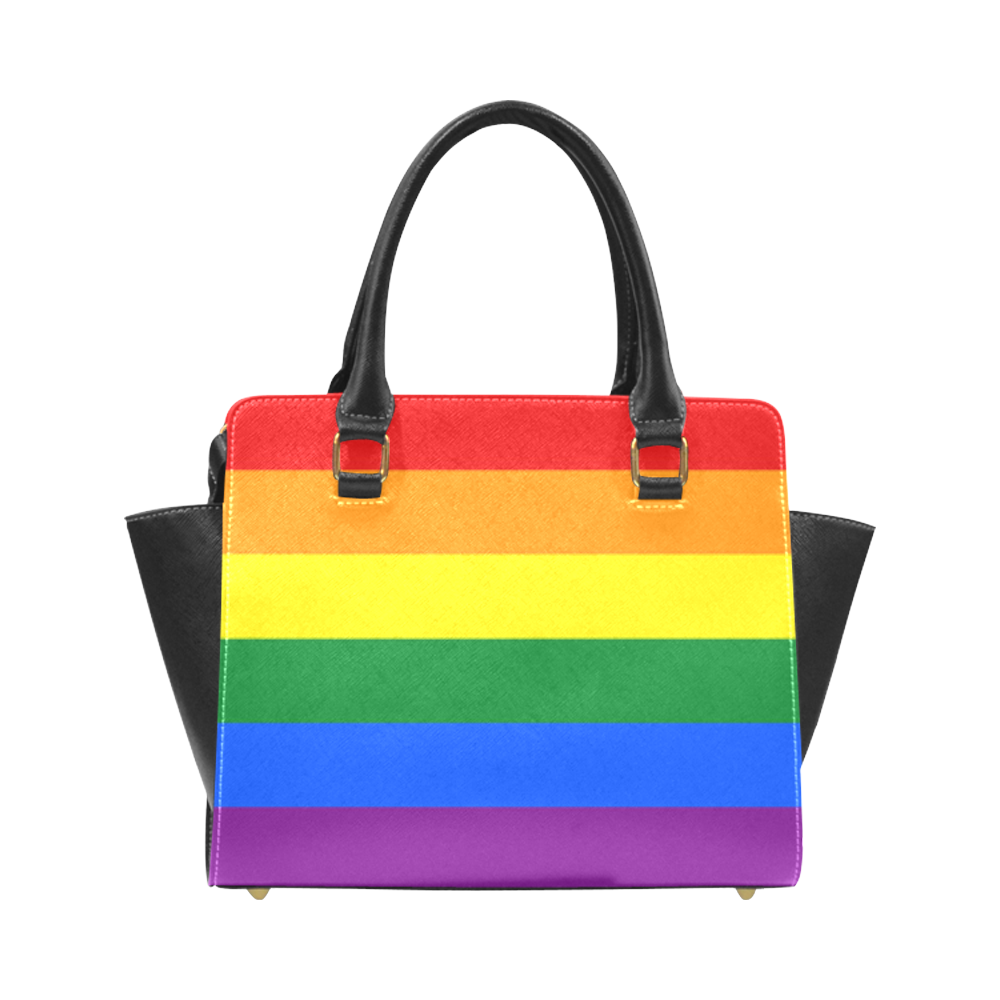 Gay Pride Rainbow Flag Stripes Rivet Shoulder Handbag (Model 1645)