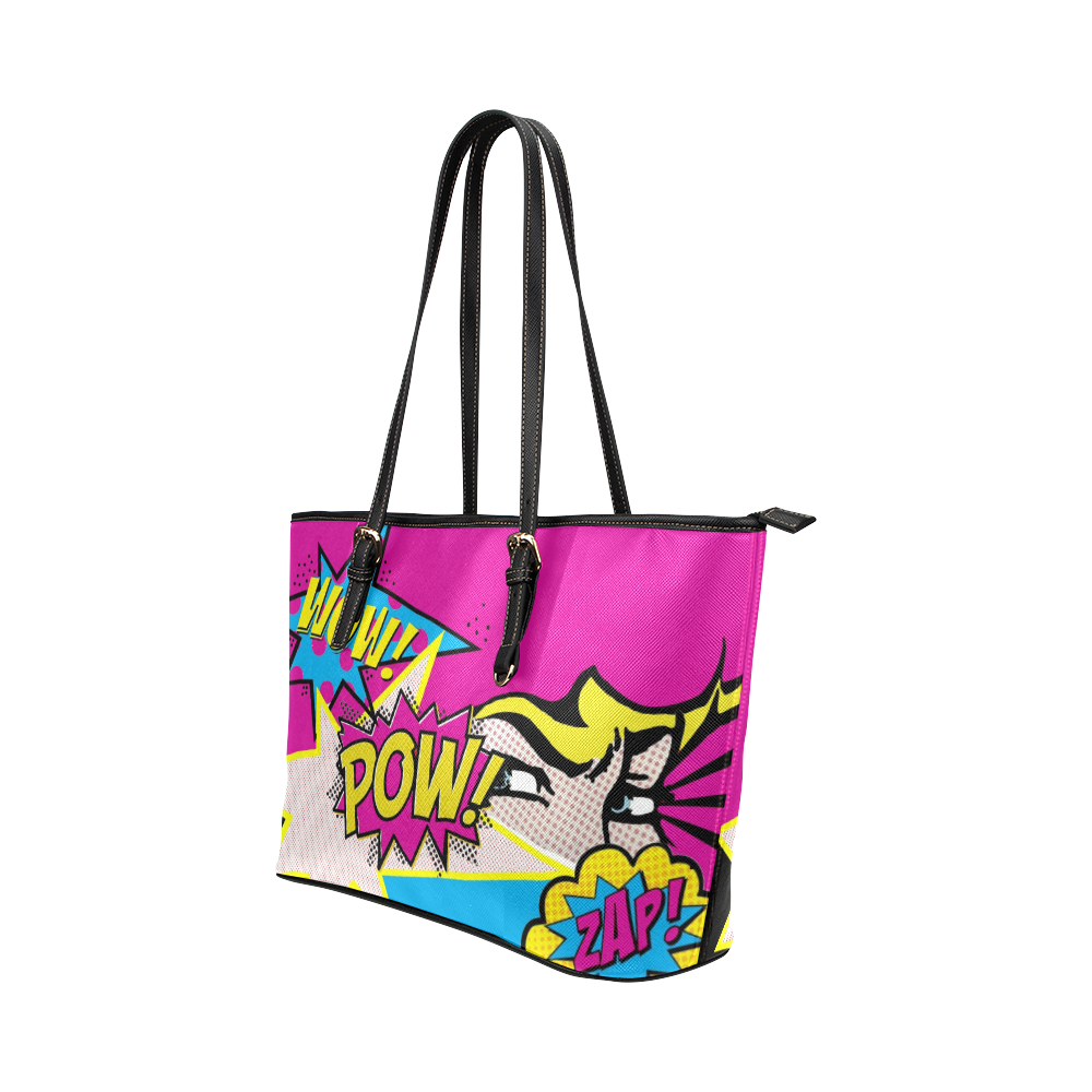 POP ART pink Leather Tote Bag/Small (Model 1651)