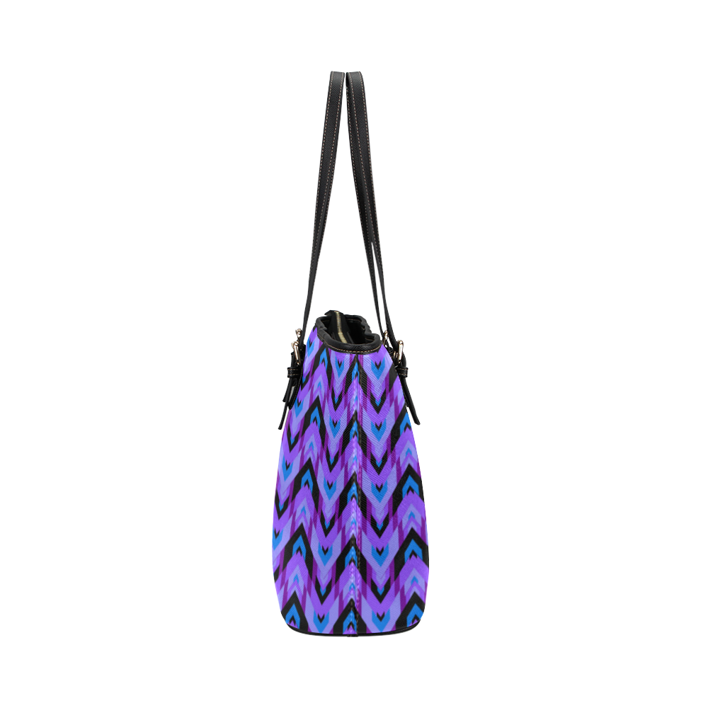 Purple Chevrons Stripes Leather Tote Bag/Small (Model 1651)