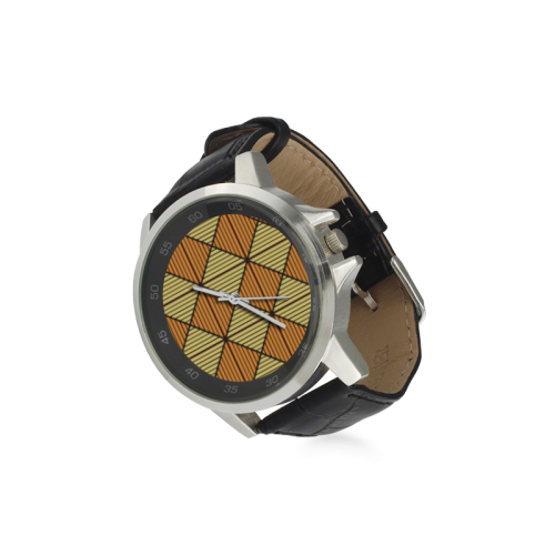Geometric Triangle Pattern Unisex Stainless Steel Leather Strap Watch(Model 202)
