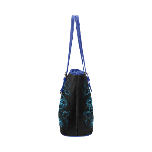 Blue SILK Arts Fractal Leather Tote Bag/Large (Model 1651)