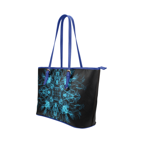 Blue SILK Arts Fractal Leather Tote Bag/Large (Model 1651)