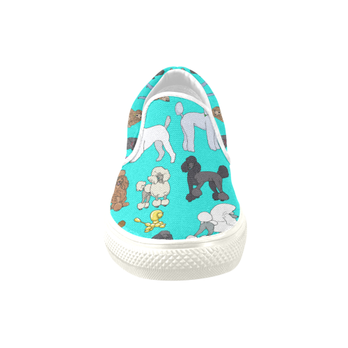 poodles aqua Women's Unusual Slip-on Canvas Shoes (Model 019)