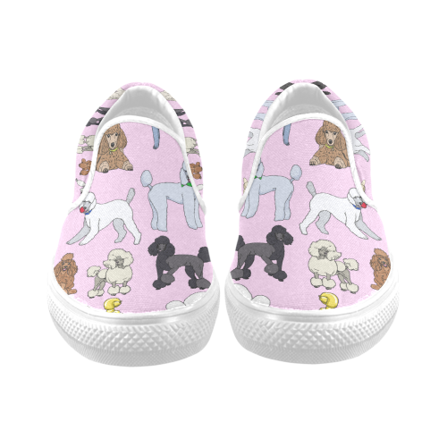 poodles pink Women's Unusual Slip-on Canvas Shoes (Model 019)