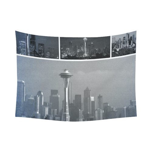 Grey Seattle Space Needle Collage Cotton Linen Wall Tapestry 80"x 60"