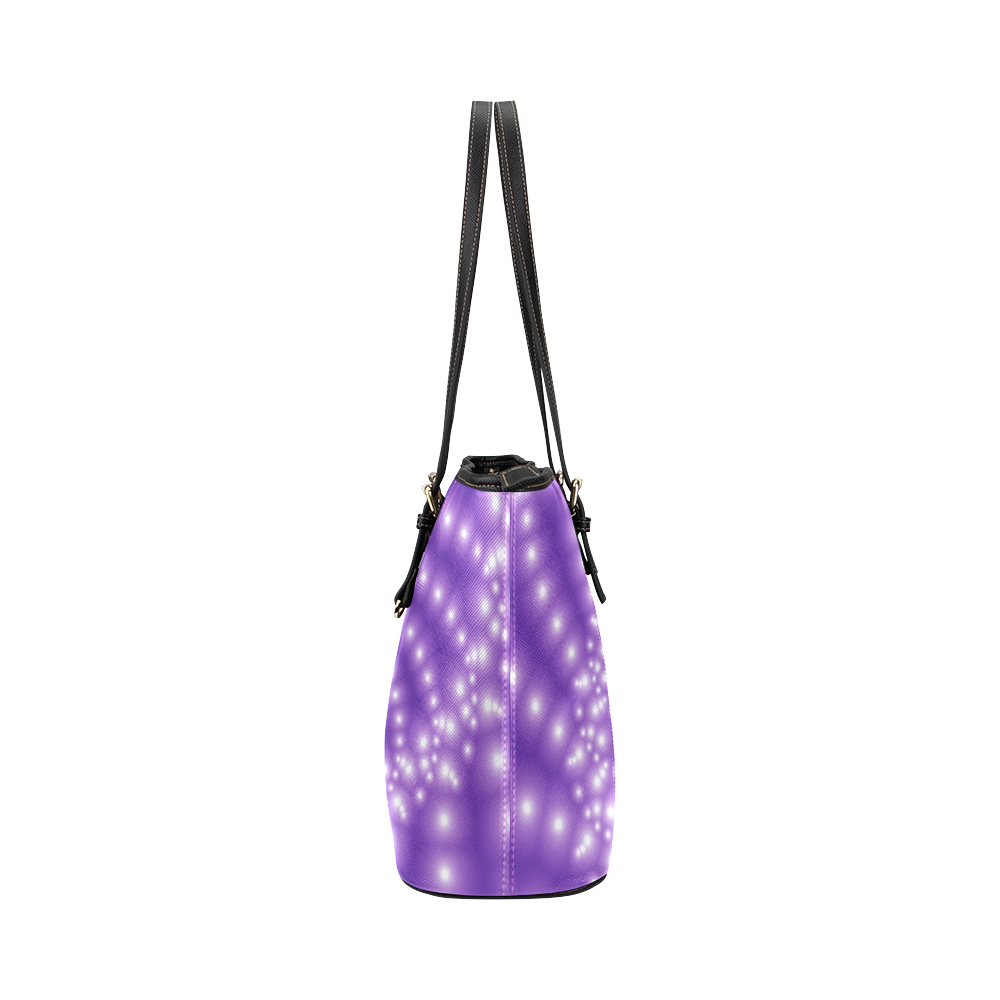 Glossy Purple Beads Spiral Fractal Leather Tote Bag/Large (Model 1651)