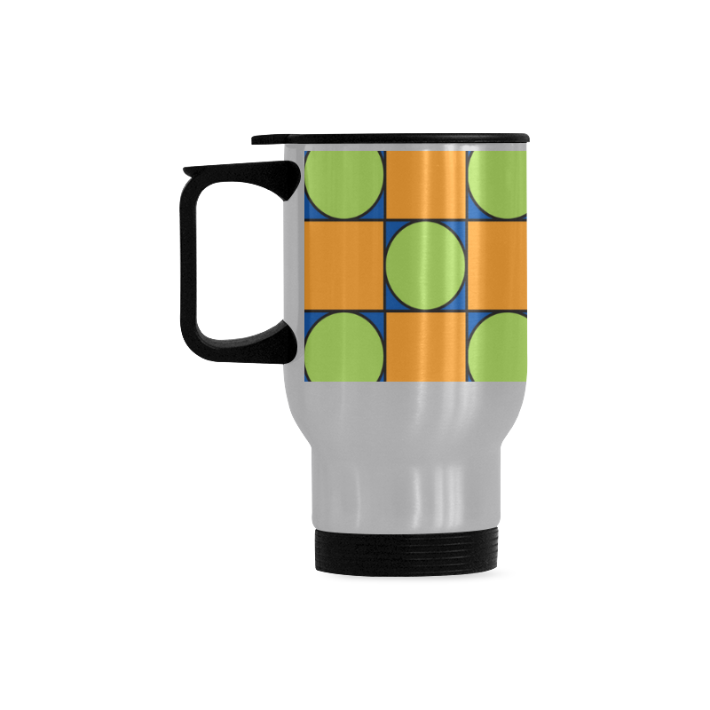 Green and Orange Geometric Pattern Travel Mug (Silver) (14 Oz)