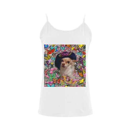 Chi Chi in Yellow Butterflies, Chihuahua Puppy Dog Women's Spaghetti Top (USA Size) (Model T34)