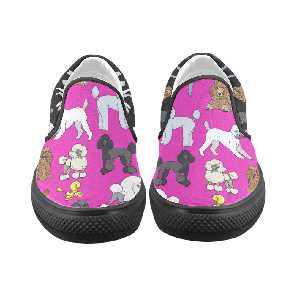 poodles fuchia black Women's Unusual Slip-on Canvas Shoes (Model 019)