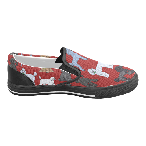 poodles red Women's Unusual Slip-on Canvas Shoes (Model 019)